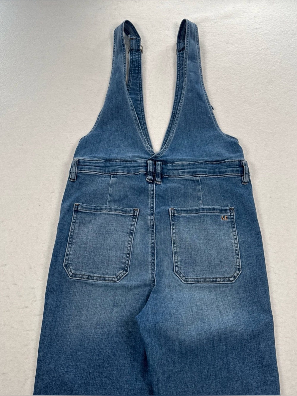 American Eagle Flare Overalls Jean Denim Women’s 10 Short Front Zip Stretch Adj - Picture 2 of 12
